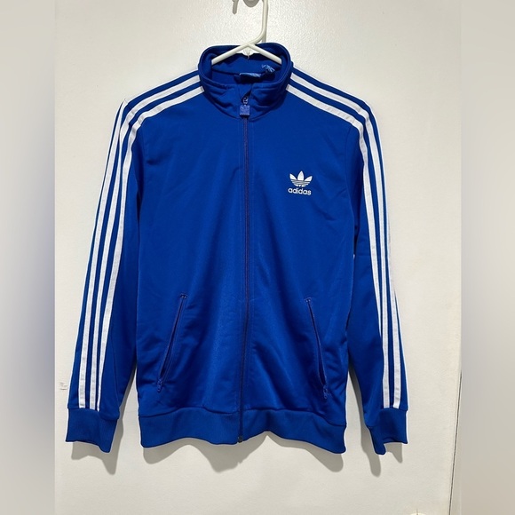 Vintage Adidas Trefoil Large Logo on Back Full Zip Track‎ Jacket Blue Youth Sz L - Picture 1 of 7